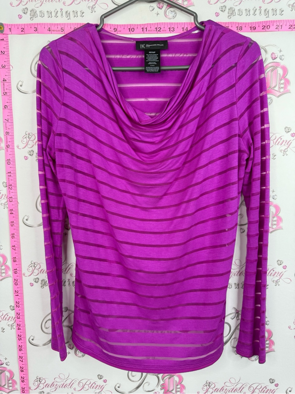 INC International Concepts Bright Magenta Striped Cowl Neck Top